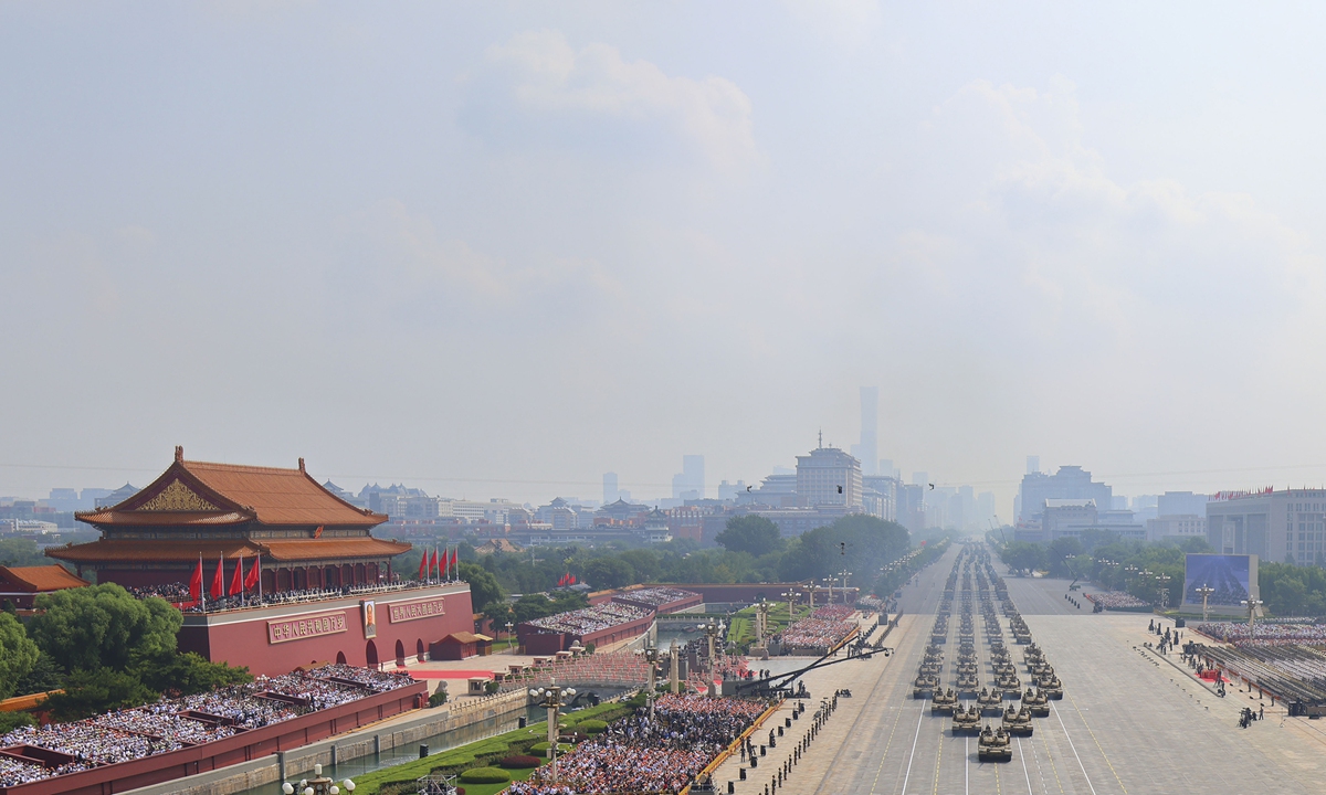 A massive military parade is held in Beijing on September 3, 2025 to mark the 80th anniversary of the victory in the Chinese People's War of Resistance against Japanese Aggression and the World Anti-Fascist War. The armament formation is being reviewed at the event. Photo: Xinhua