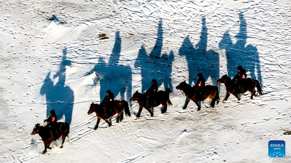 The "Gyrfalcon" mounted police team safeguards grasslands in northern borderland of China