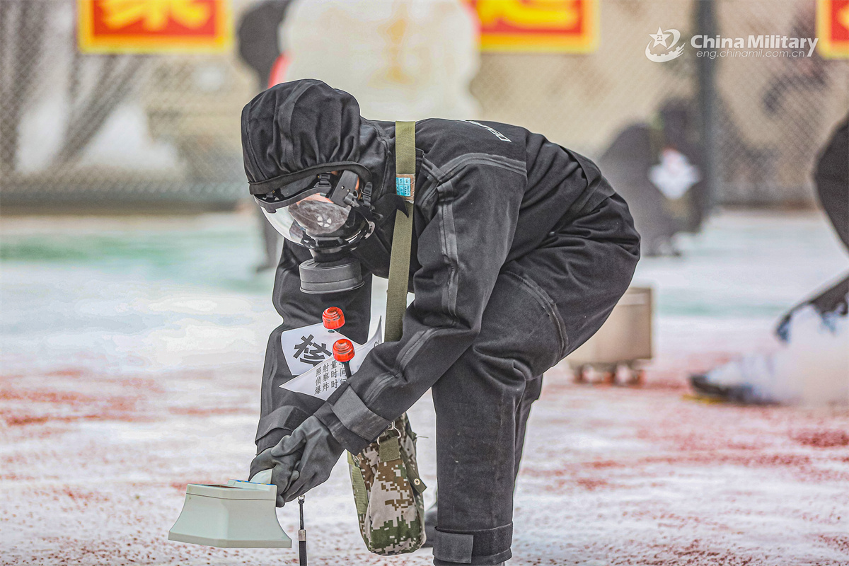 Soldiers in Chemical, Biological, Radioactive and Nuclear decontamination drill