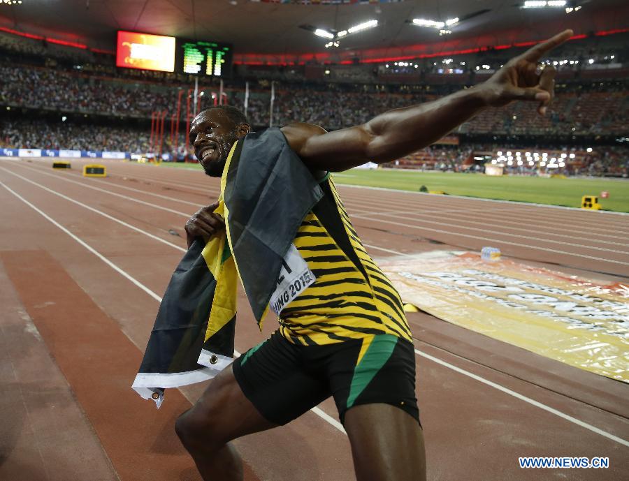 bolt wins mens 100m gold at iaaf world championships