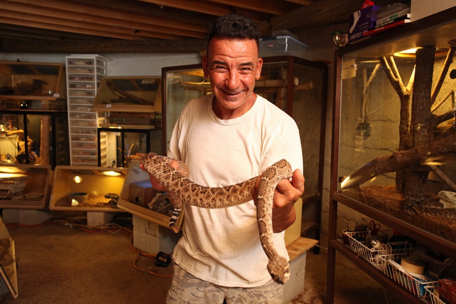 Snake maniac lives with 60 snakes