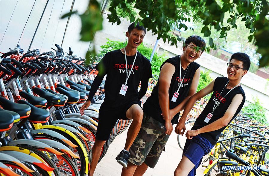 Dispatchers of shared bikes in China's Tianjin