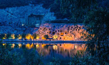 Grottoes in central China welcome vistors at dusk