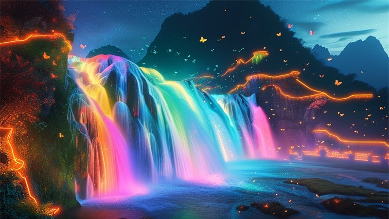 Night illumination boosts tourism at China's Huangguoshu Waterfall