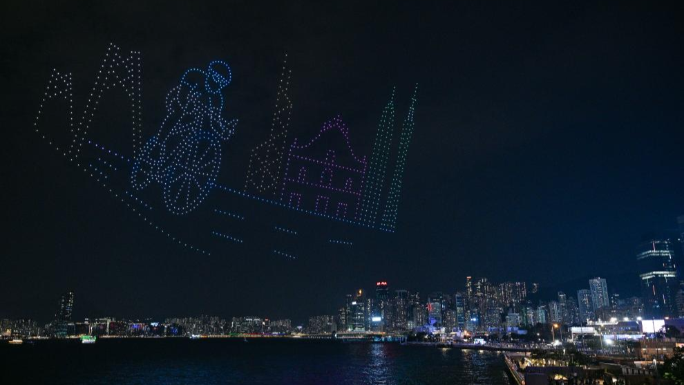 Drone light show celebrating spirit of sports staged in Hong Kong