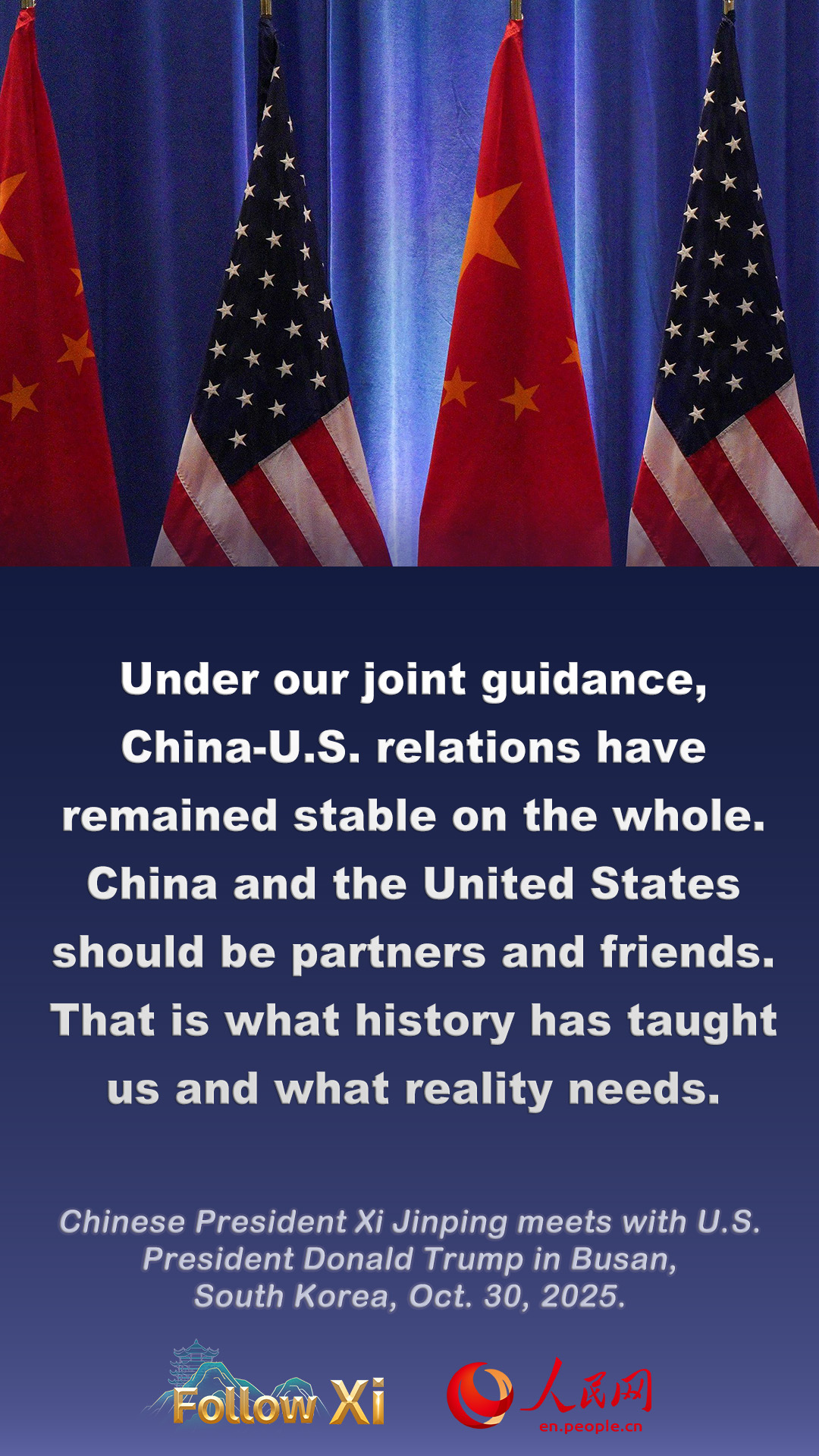 Highlights of Chinese President Xi Jinping's remarks during the meeting with U.S. President Donald Trump in Busan, South Korea