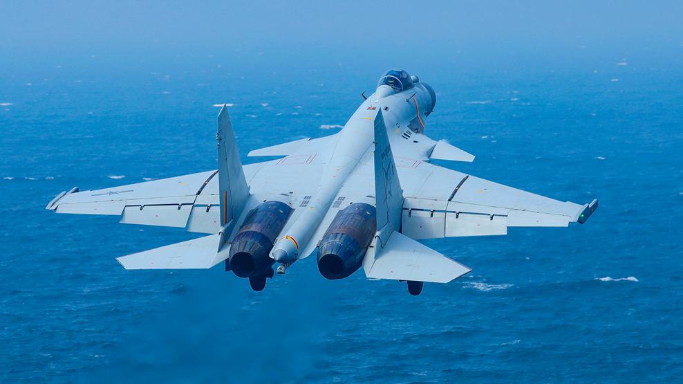 J-15 carrier-based fighter jets in flight training