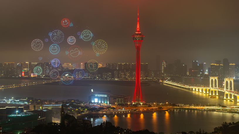 Drone and fireworks show staged in Macao to celebrate Spring Festival