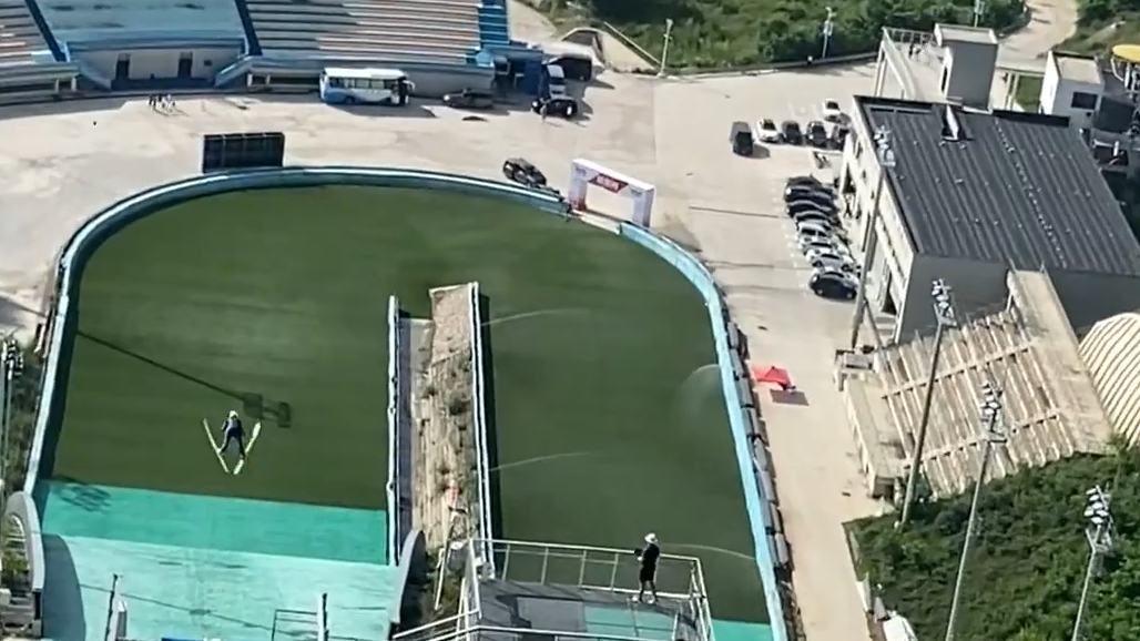 Heart-stopping moment as ski jumper takes flight above the hill