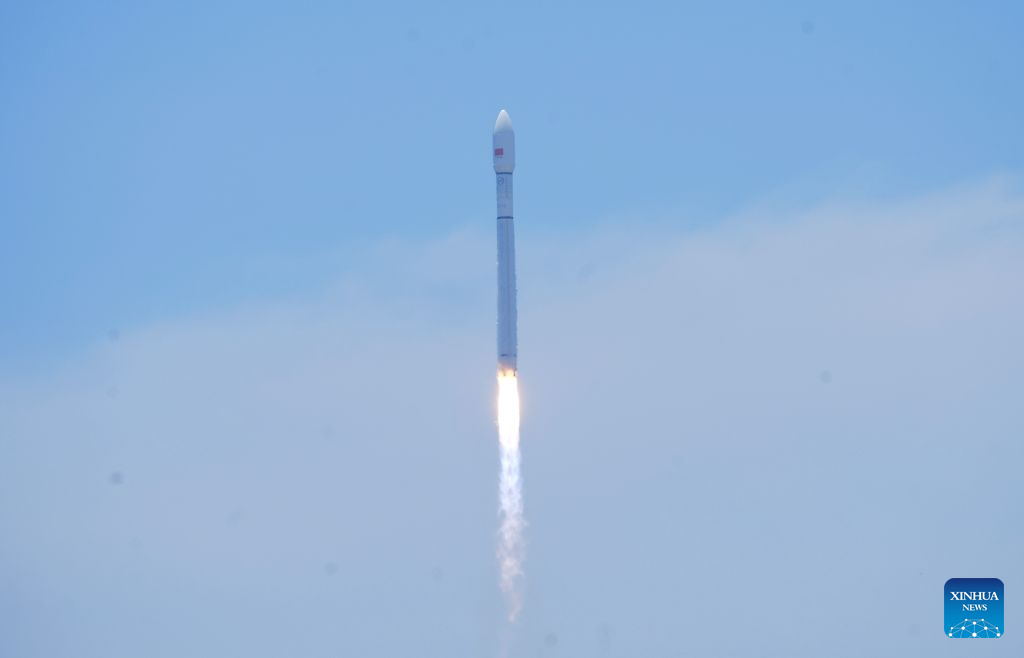 A Long March-12 carrier rocket carrying the 24th group of the low-orbit internet satellites blasts off from a commercial spacecraft launch site in south China's Hainan Province, Aug. 16, 2026. China sent a new batch of internet satellites into orbit Sunday from a commercial spacecraft launch site in the southern island province of Hainan.  The satellites, the 24th group of the low-orbit internet satellites, lifted off aboard a Long March-12 carrier rocket at 12:10 p.m. (Beijing Time) and entered their preset orbits successfully. (Photo by Liu Jianqiu/Xinhua)