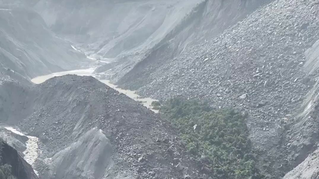 Aerial footage shows aftermath of mudslide hitting Gyirong Port in Xizang