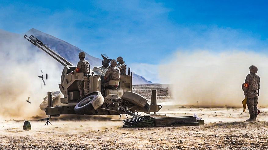 Artillery troops conduct live-fire training in Gobi desert