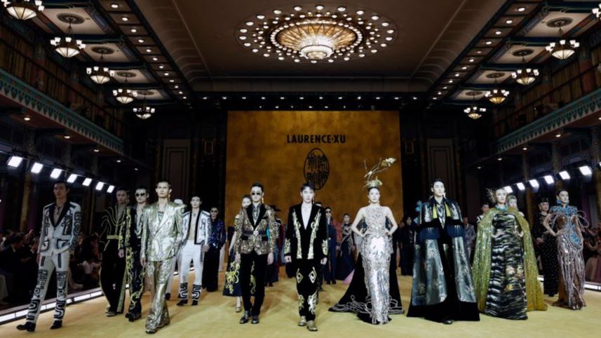 Models present creations by designer Laurence Xu at SS2027 Beijing Fashion Week