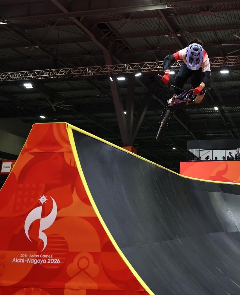 Sun Sibei of China competes during the women's park final of Cycling BMX Freestyle at the 20th Asian Games Aichi-Nagoya 2026 in Nagoya, Japan, Sept. 27, 2026. (Xinhua/Deng Hua)