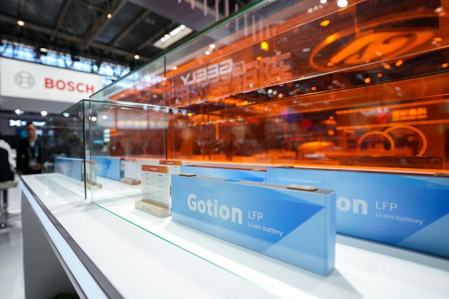 This photo taken on Nov. 27, 2024 shows li-ion batteries at the booth of Gotion at the second China International Supply Chain Expo (CISCE) in Beijing, capital of China. (Xinhua/Ju Huanzong)
