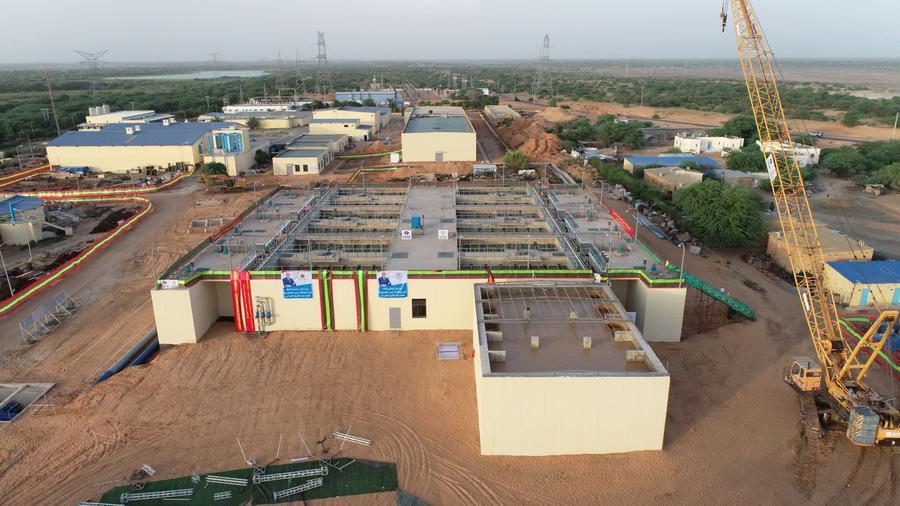 An aerial drone photo taken on Sept. 29, 2025 shows the Beni Nadji raw water pre-treatment station project in the Trarza region, Mauritania. (Power Construction Corporation of China/Handout via Xinhua)